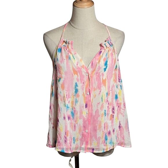 Rory Beca Forever 21 Colorful Painted Look Halter Neck Blouse Top - Picture 1 of 7